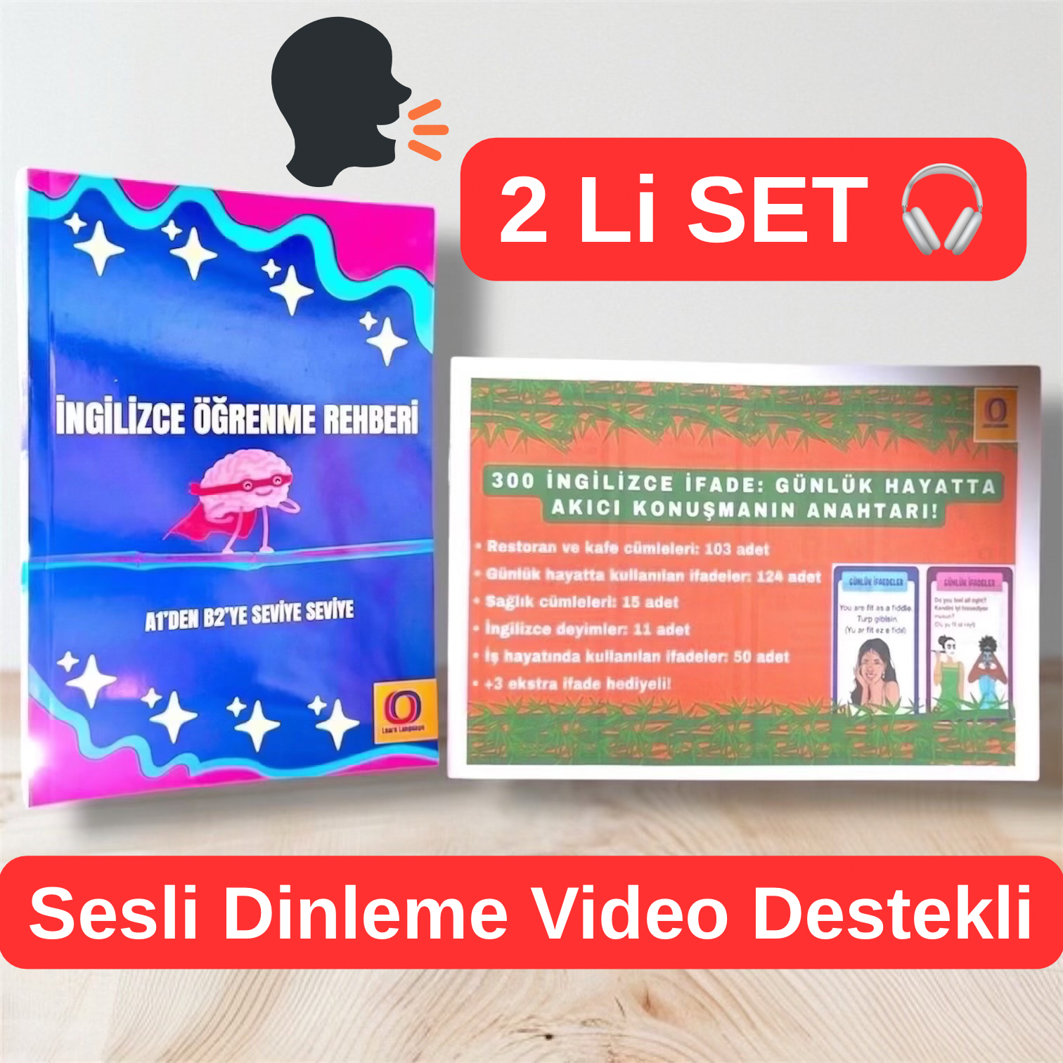 İngilizce Öğrenme Kitapçığı + Görsel Hafıza Destekli Günlük Konuşma Kitapçığı 2'LİSET (Sesli Dinleme Telaffuz Destekli)