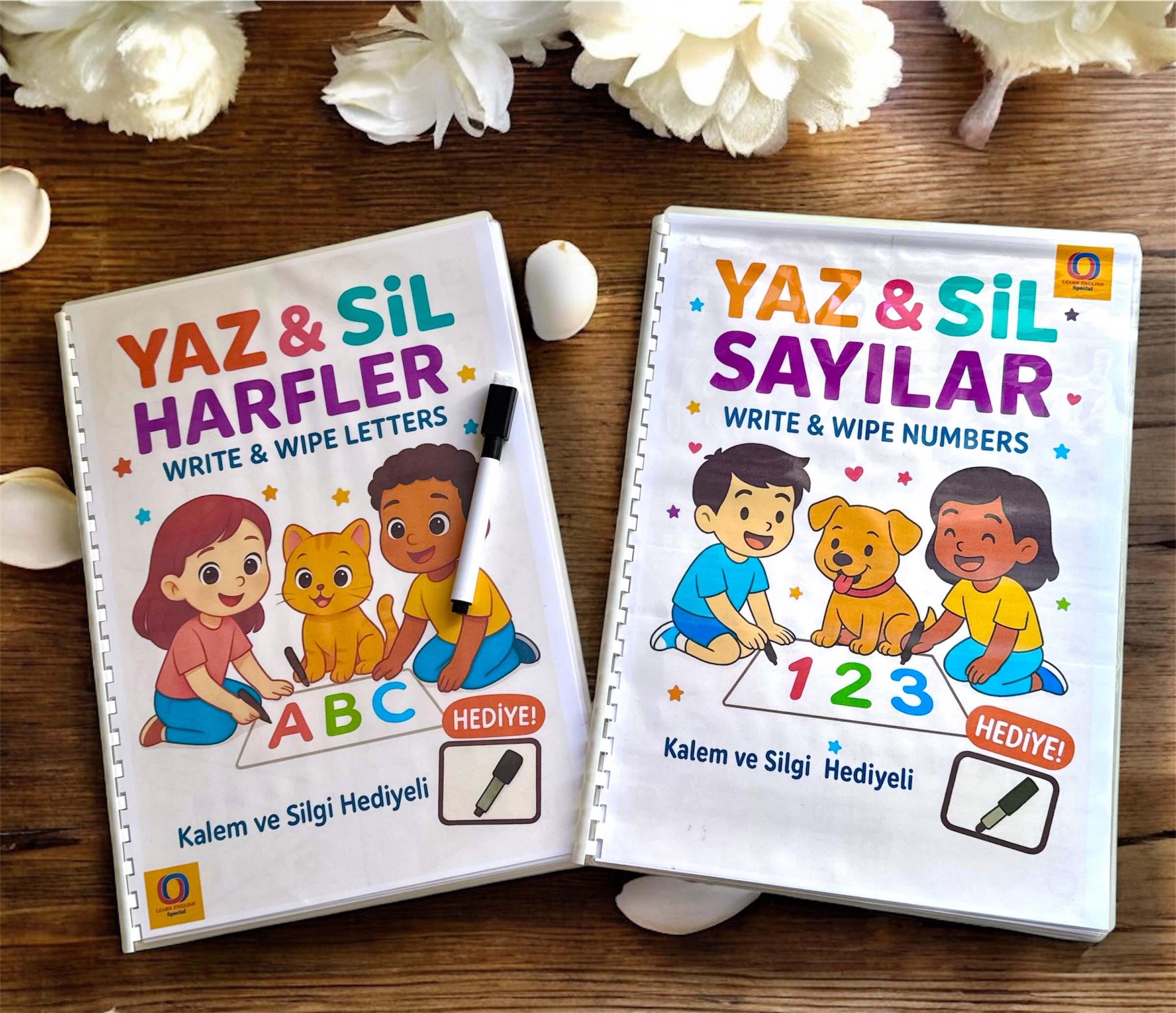 Yaz Sil Plastik Kaplamalı Su Bazlı Silgili Kalem Hediyeli! 2 Kitapçık Set